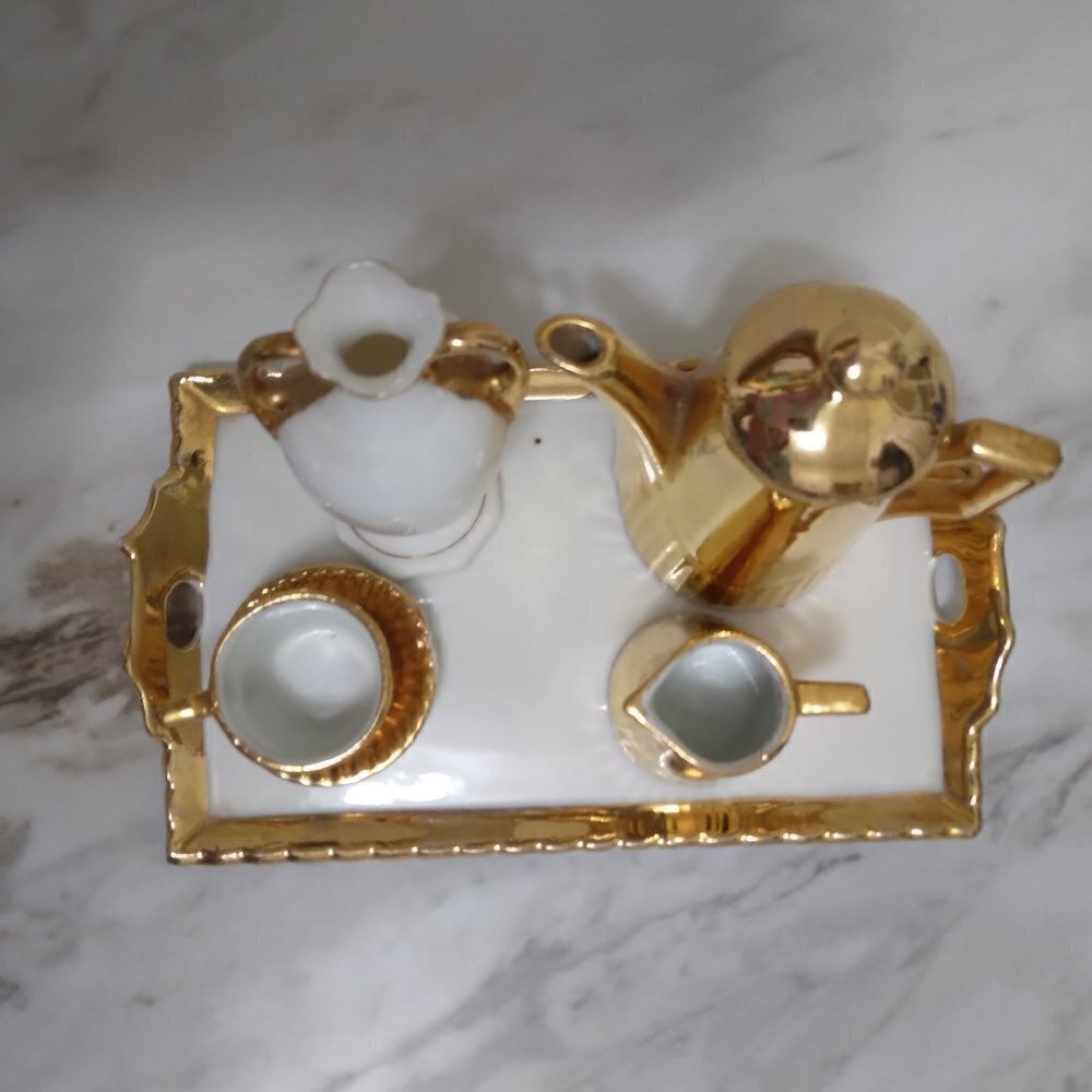 Vintage J. L. Menau Miniature Porcelain Coffee Set Doll House Collectible - Picture 5 of 11